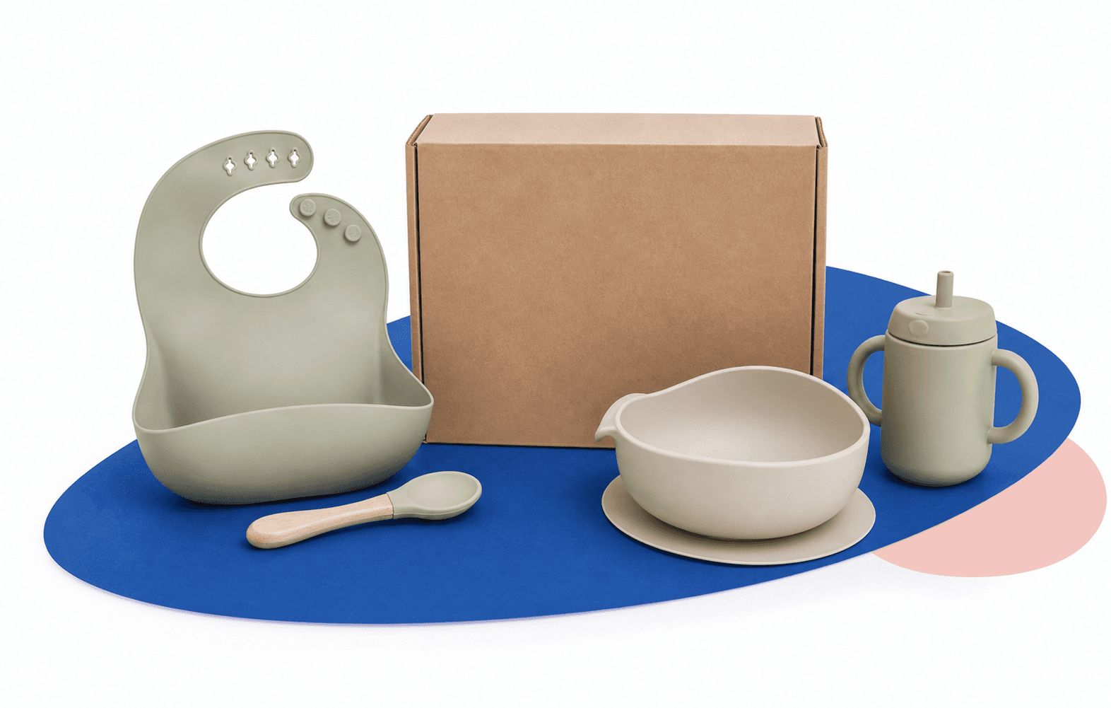 OEM silicone feeding products arranged with a kraft packaging box