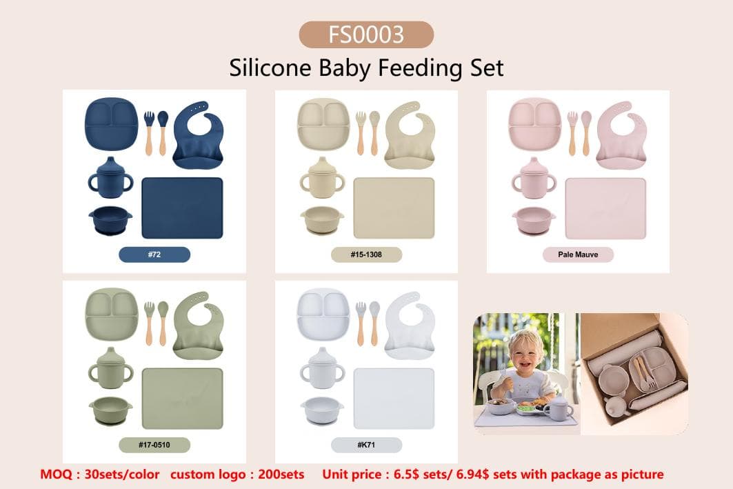 FS0003 Feeding Set with Placemat shown in available colors and packaging configuration