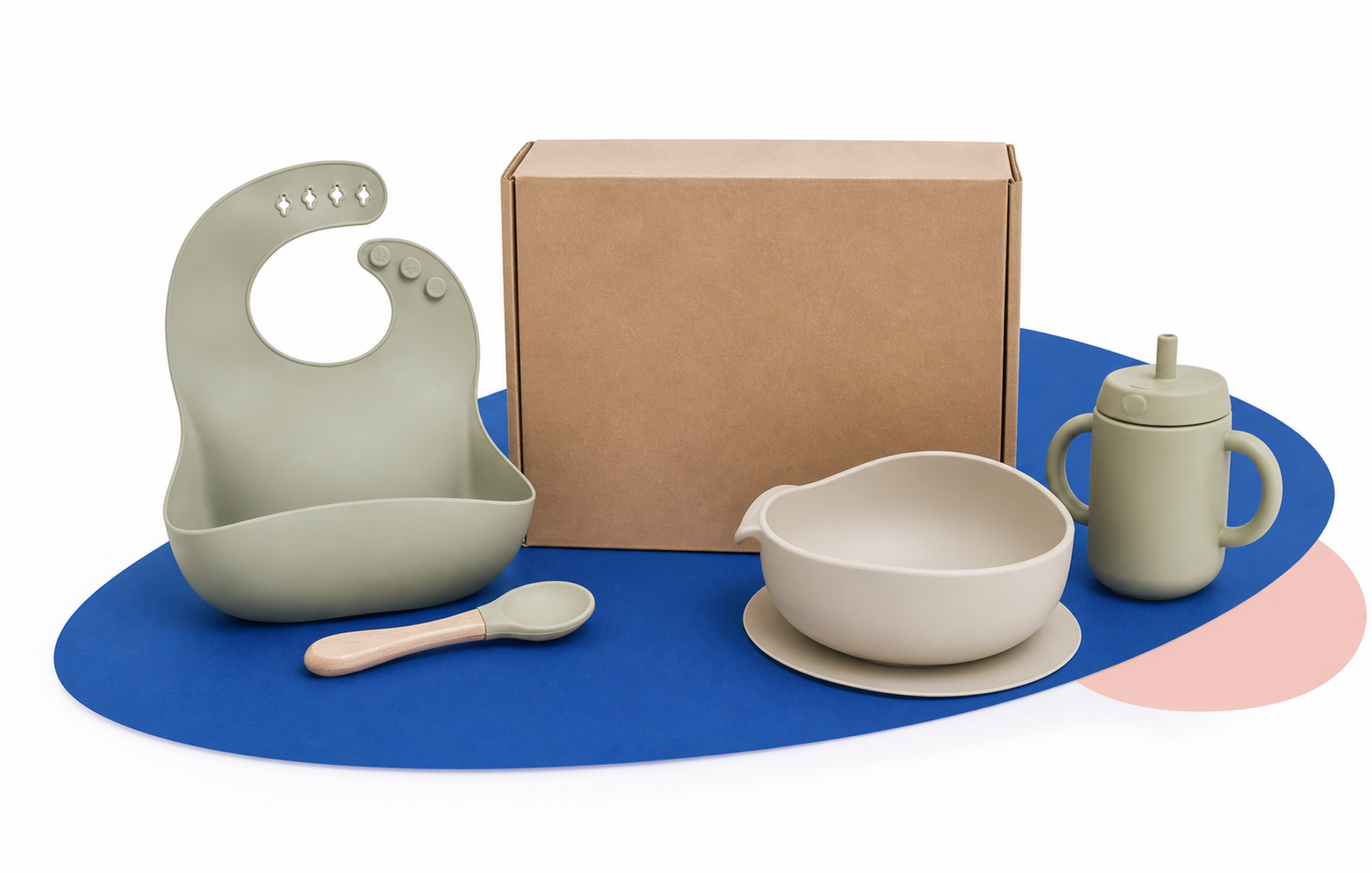 OEM silicone feeding products arranged with a kraft packaging box